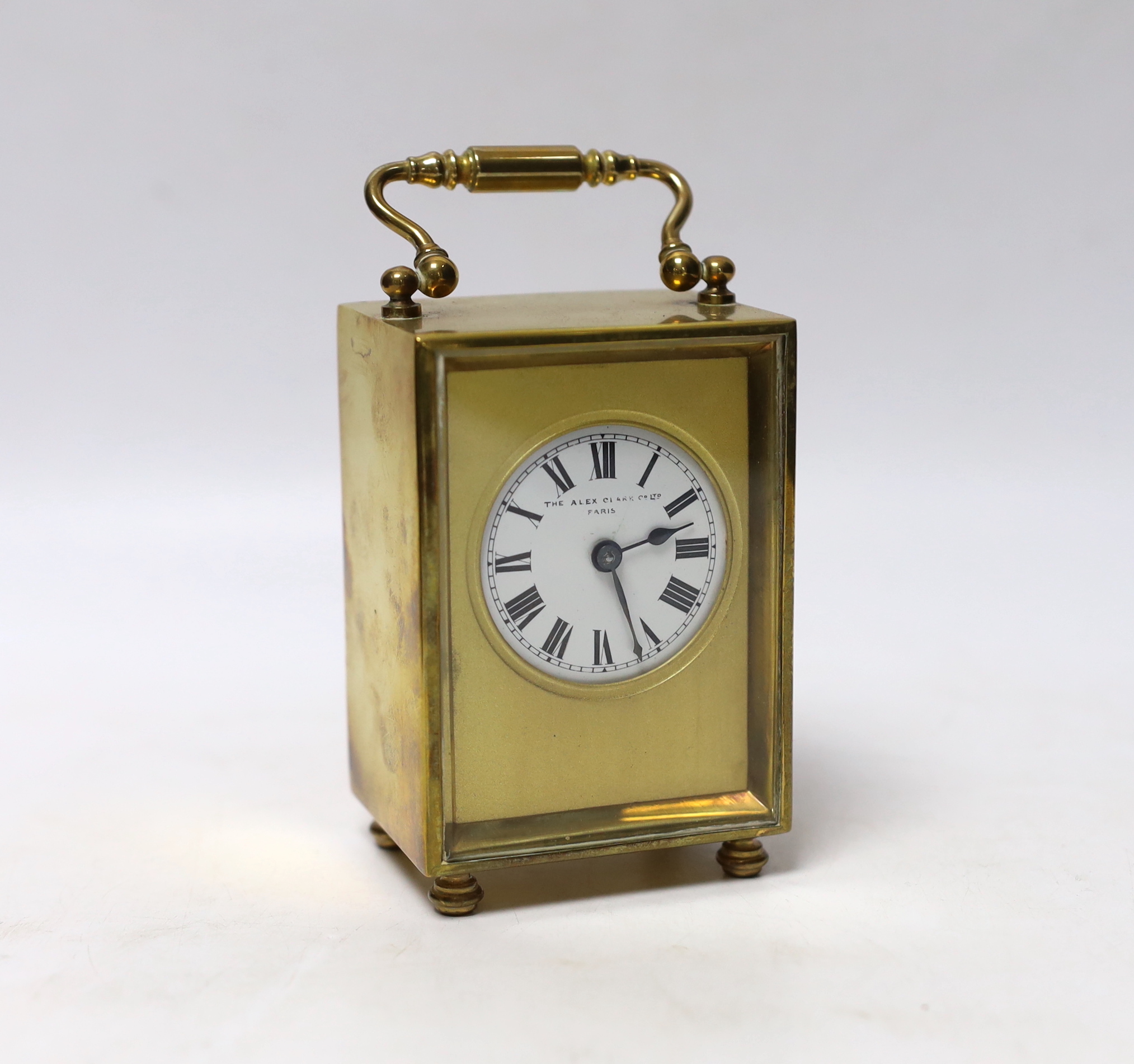 Alexander Clark, a brass carriage timepiece, 10cm, in fitted case